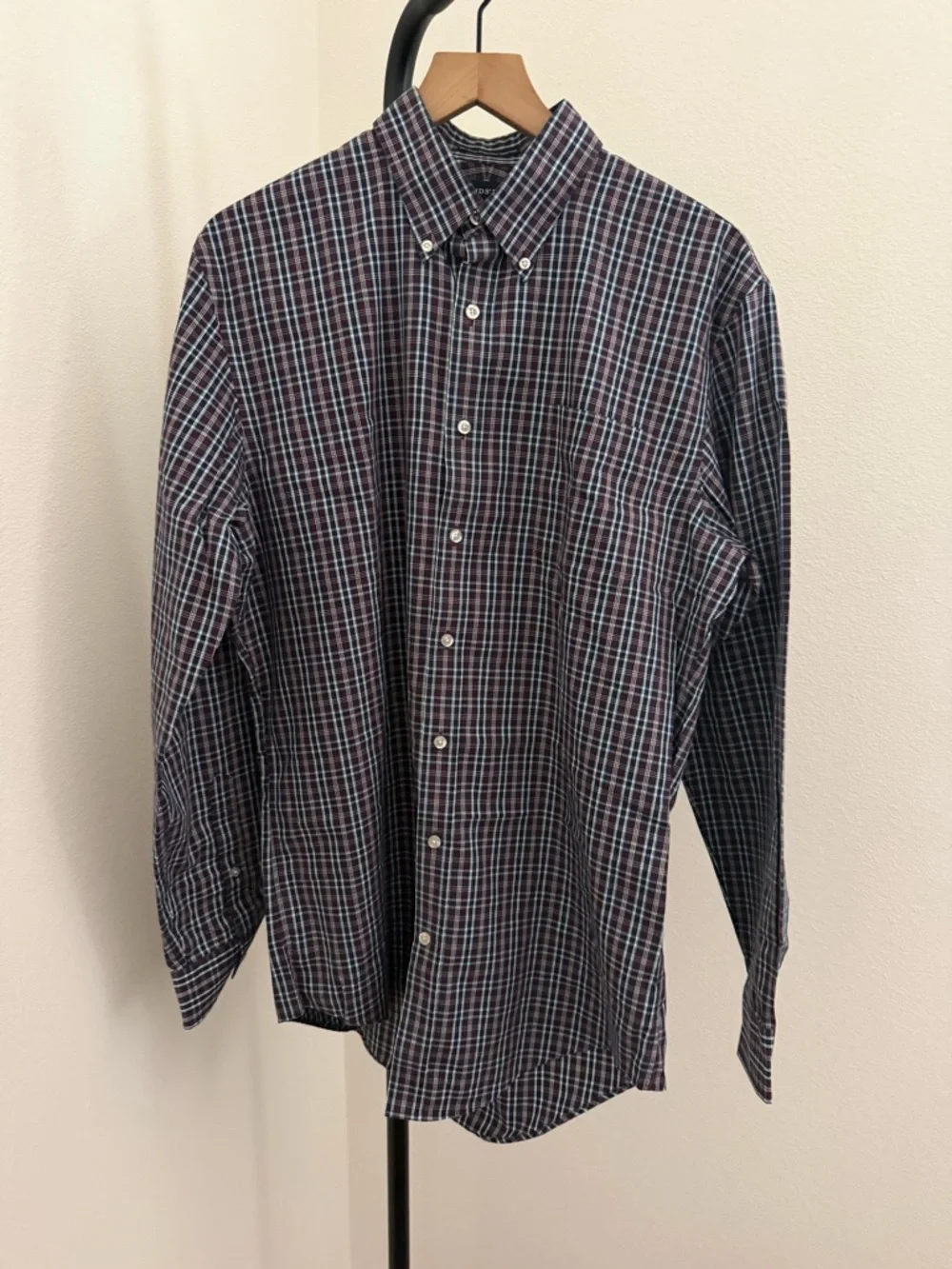 Lands' End Men's tall Plaid Button-Down Shirt with Blue Windowpane Oxford 16 - Picture 2 of 5